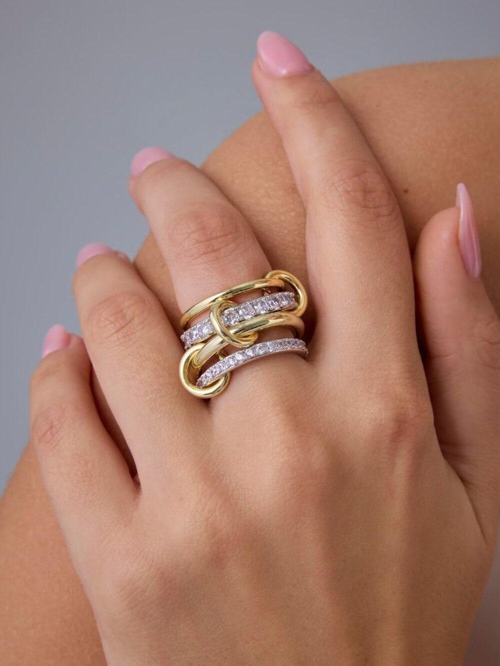Stackable 14K Gold-Plated Interlocked Rings Set for Women - Picture 2 of 6